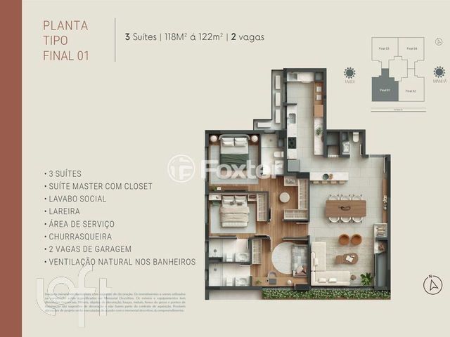 Apartamento com 105m², 3 dormitórios, 3 suítes, 2 vagas, Rio Branco em Porto Alegre