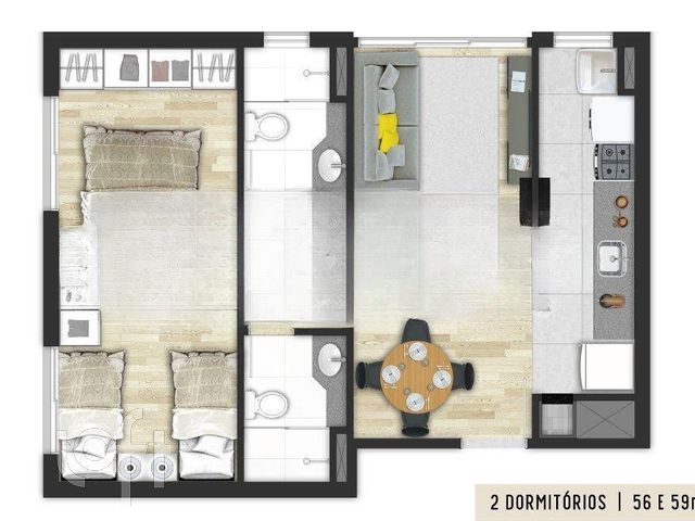 Apartamento com 58m², 2 dormitórios, 1 suíte, 1 vaga, Santana em Porto Alegre
