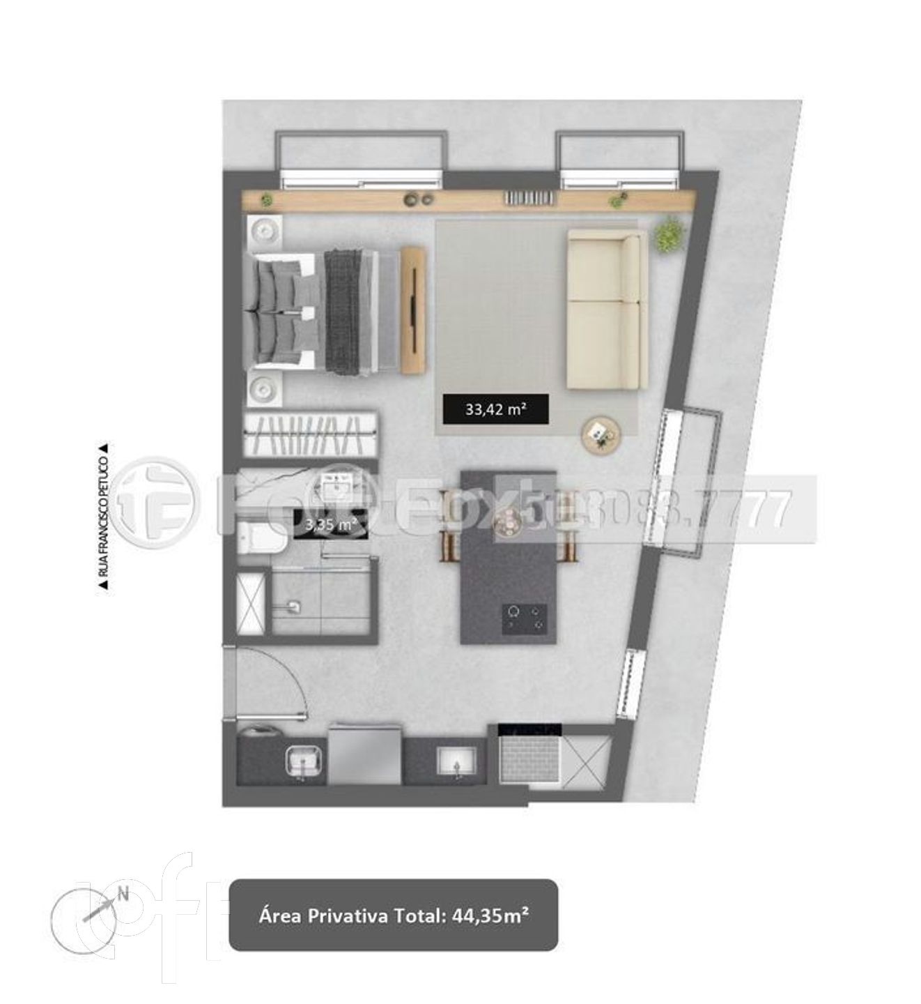 Apartamento com 44m², 1 dormitório, 1 vaga, Boa Vista em Porto Alegre